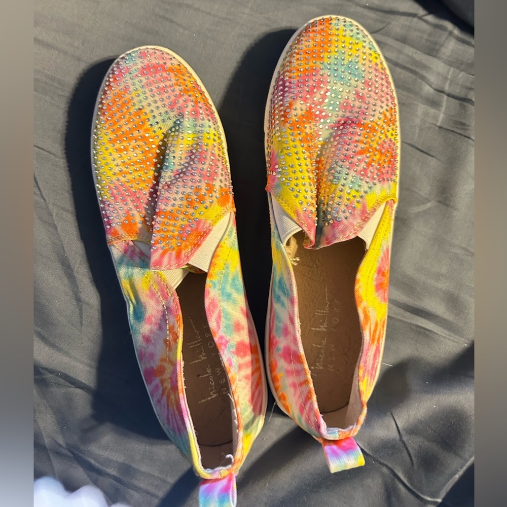 Nicole Miller Vibrant Tie-Dye Rhinestone Slip-On Sneakers